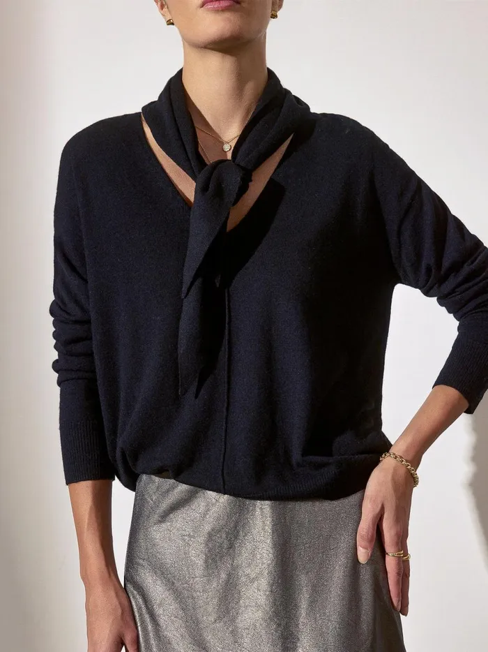 The Oren Tie Pullover Black Onyx Women Brochu Walker Sweaters