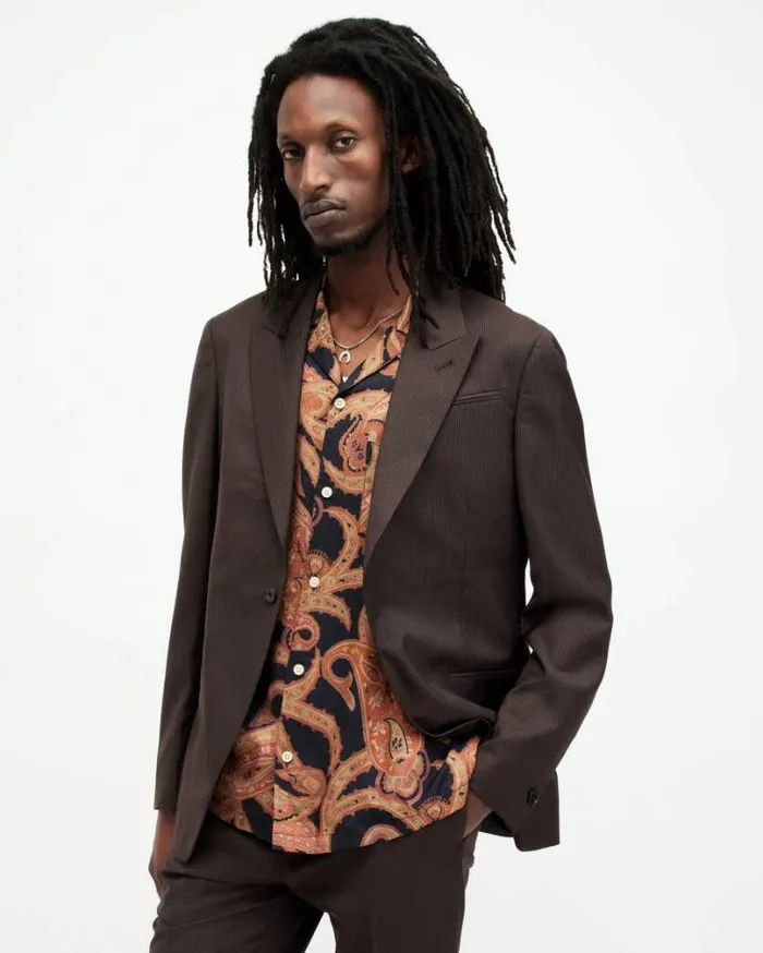 Thorpe Pinstriped Relaxed Fit Blazer Tan Brown Men AllSaints Jackets and Coats