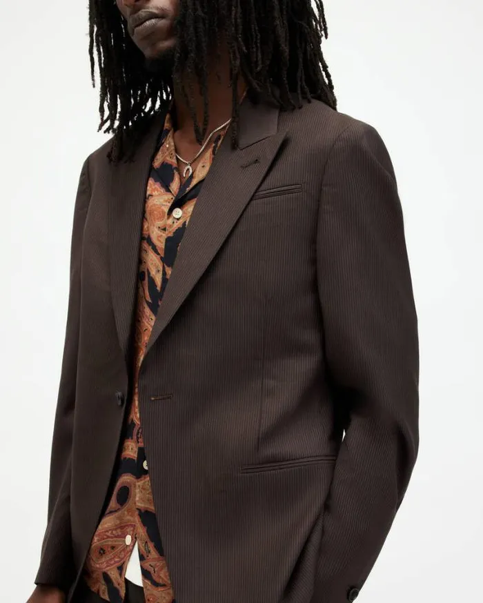 Thorpe Pinstriped Relaxed Fit Blazer Tan Brown Men AllSaints Jackets and Coats Thorpe Pinstriped Relaxed Fit Blazer Tan Brown Men AllSaints Jackets and Coats