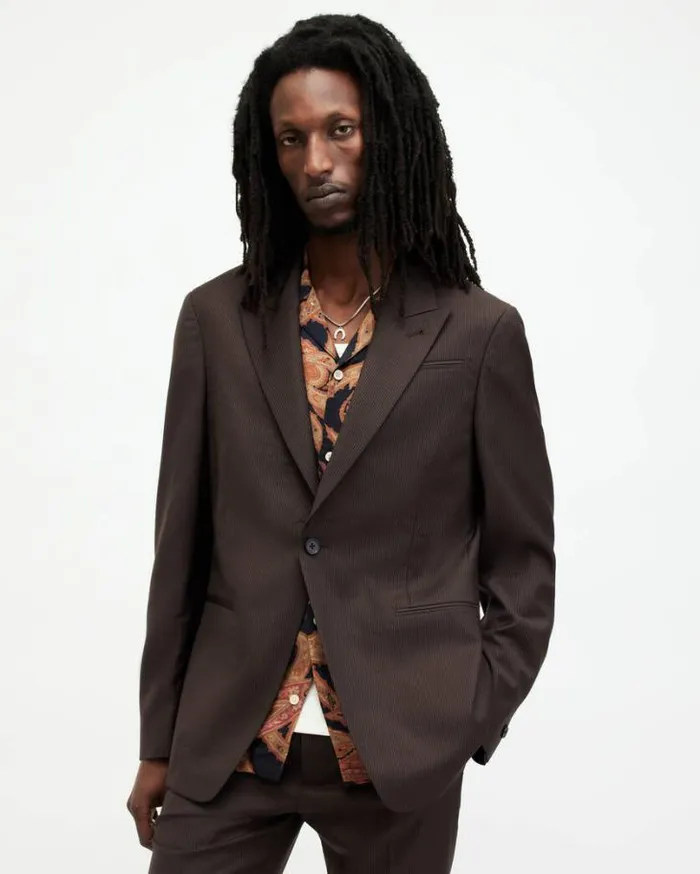 Thorpe Pinstriped Relaxed Fit Blazer Tan Brown Men AllSaints Jackets and Coats Thorpe Pinstriped Relaxed Fit Blazer Tan Brown Men AllSaints Jackets and Coats