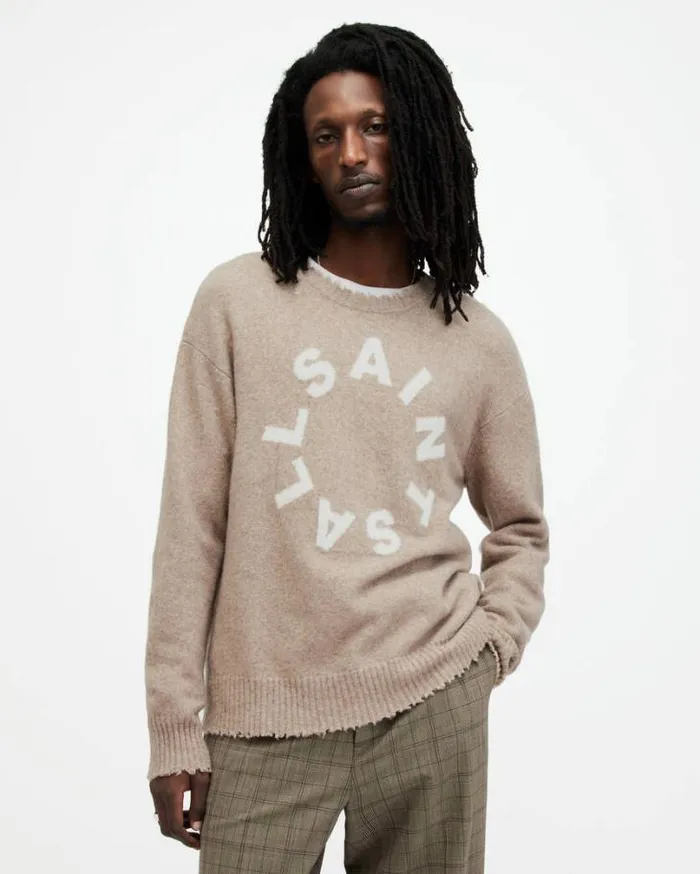 Tiago Circular Logo Relaxed Sweater Taupe Marl Men AllSaints Sweaters