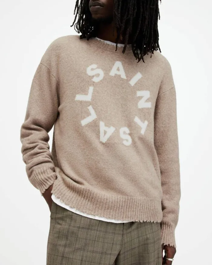 Tiago Circular Logo Relaxed Sweater Taupe Marl Men AllSaints Sweaters