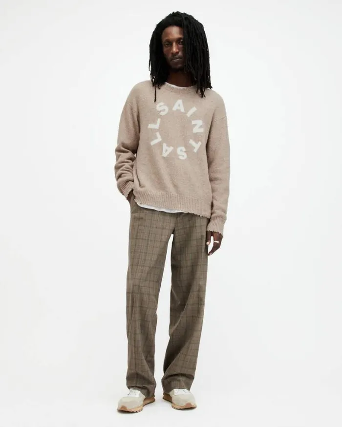 Tiago Circular Logo Relaxed Sweater Taupe Marl Men AllSaints Sweaters