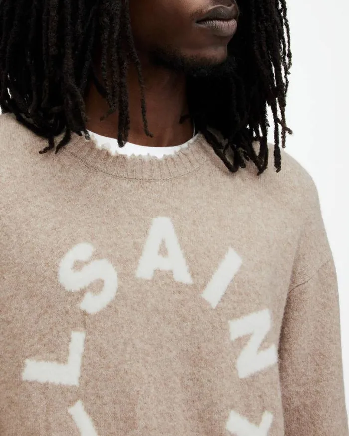 Tiago Circular Logo Relaxed Sweater Taupe Marl Men AllSaints Sweaters