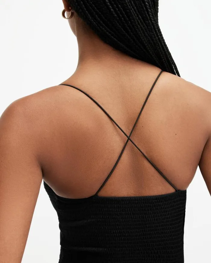 Tilly Shirred Square Neck Bodysuit Black Women AllSaints Tops and Shirts