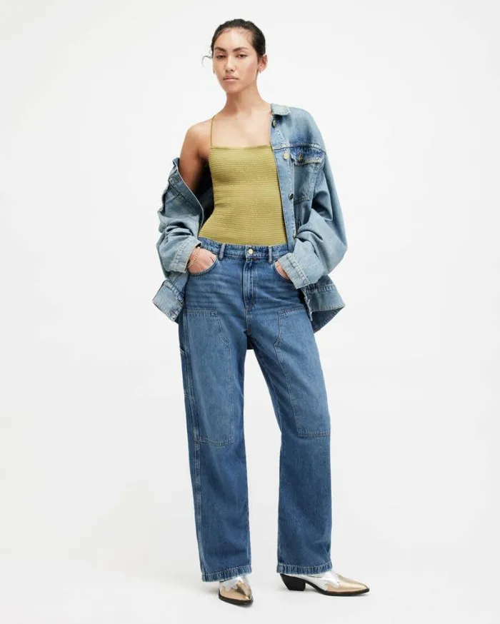 Tilly Shirred Square Neck Bodysuit Sap Green Women AllSaints Tops and Shirts Tilly Shirred Square Neck Bodysuit Sap Green Women AllSaints Tops and Shirts