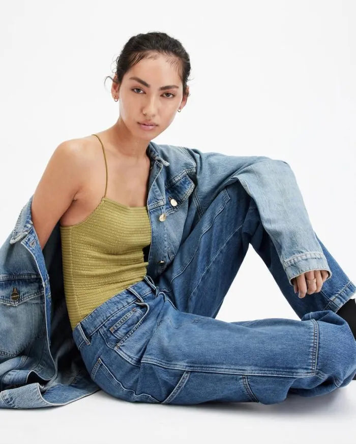 Tilly Shirred Square Neck Bodysuit Sap Green Women AllSaints Tops and Shirts Tilly Shirred Square Neck Bodysuit Sap Green Women AllSaints Tops and Shirts