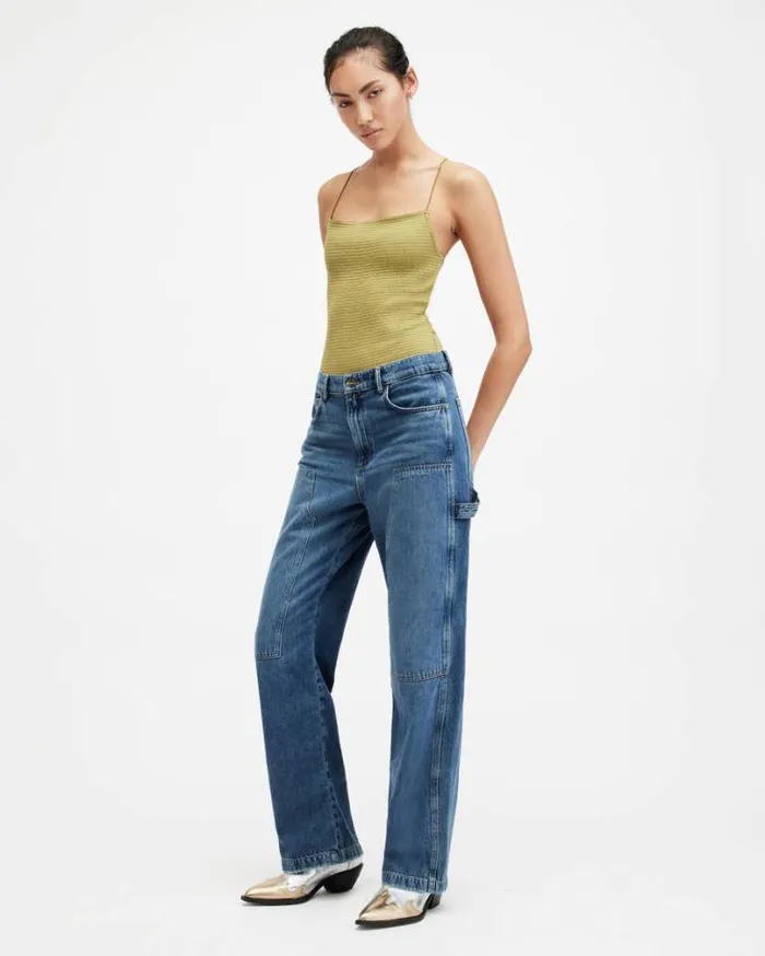Tilly Shirred Square Neck Bodysuit Sap Green Women AllSaints Tops and Shirts Tilly Shirred Square Neck Bodysuit Sap Green Women AllSaints Tops and Shirts