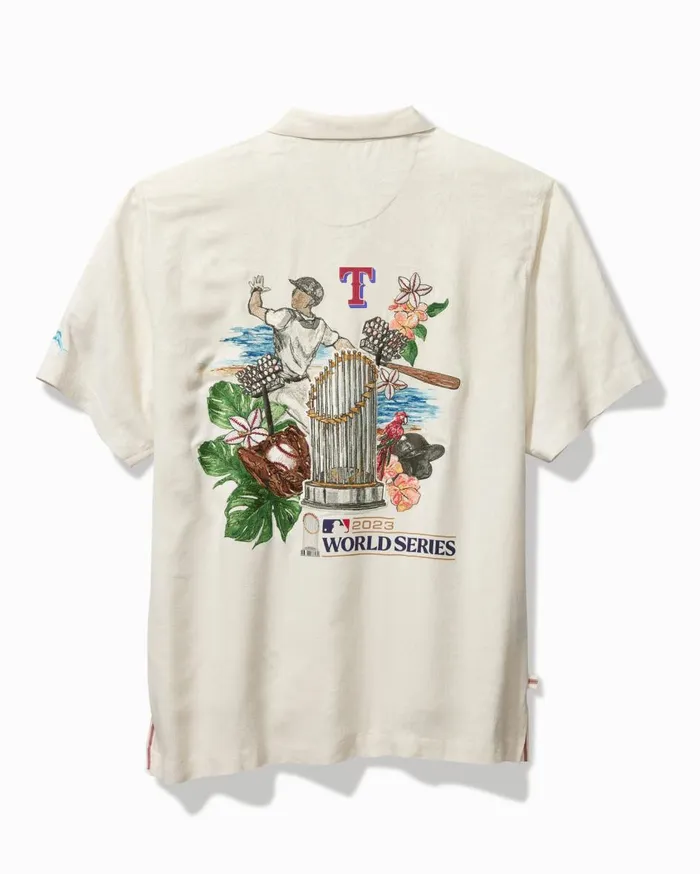 Tommy Bahama 2023 MLB World Series Silk Camp Shirt Texasrangers Men Shirts