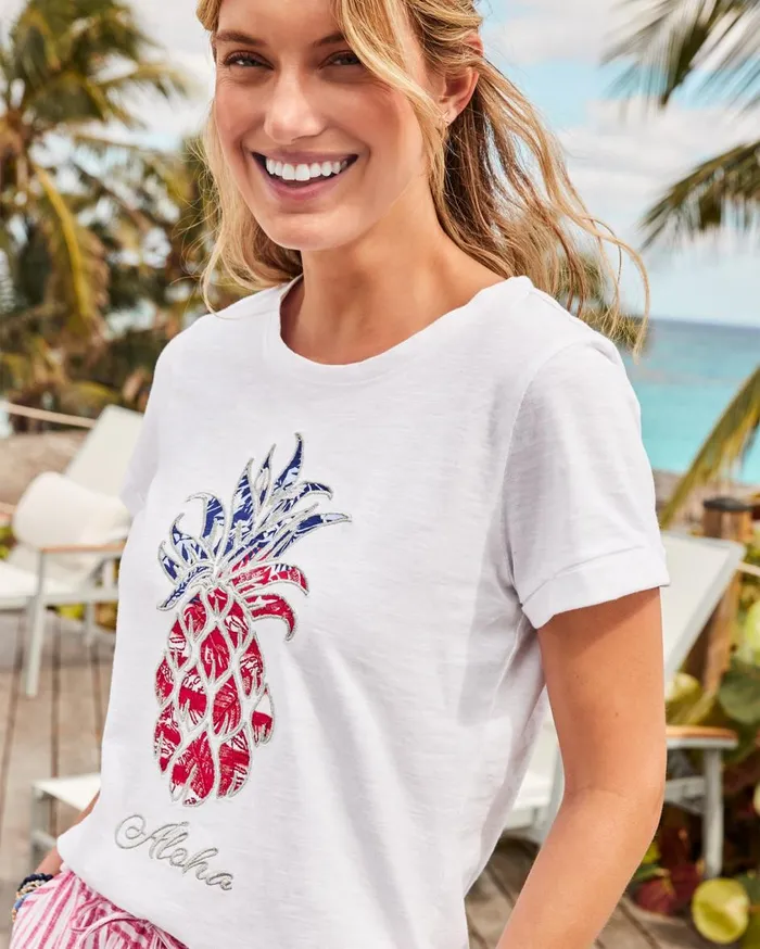 Tommy Bahama Americana Pineapple Lux ShortSleeve TShirt White Women Tops and Shirts