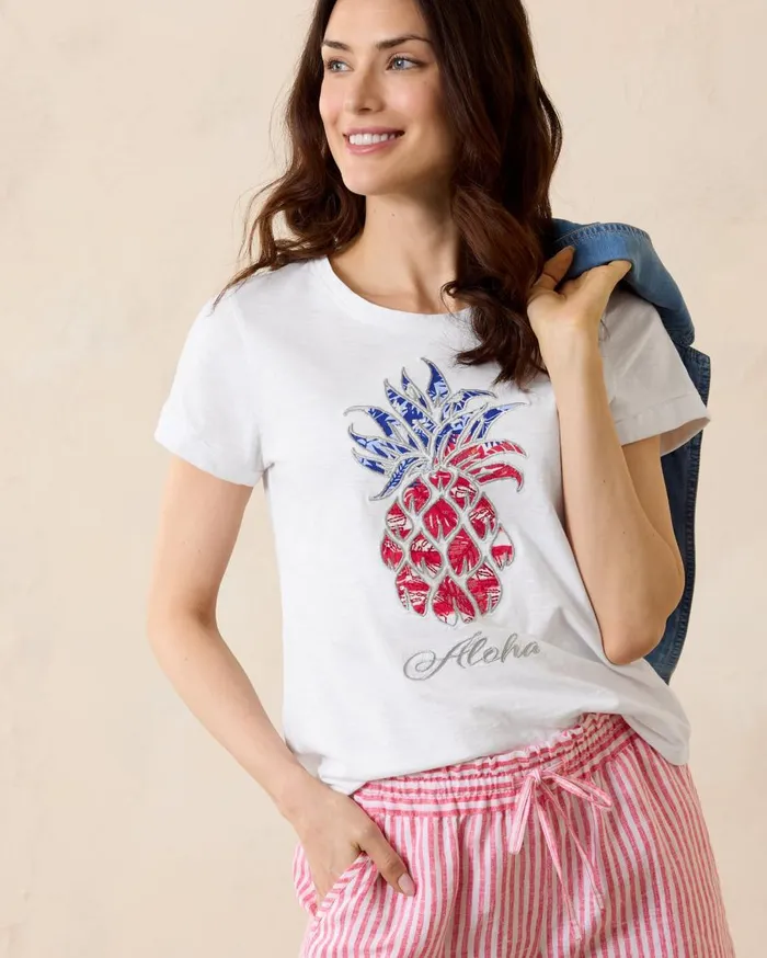 Tommy Bahama Americana Pineapple Lux ShortSleeve TShirt White Women Tops and Shirts Tommy Bahama Americana Pineapple Lux ShortSleeve TShirt White Women Tops and Shirts