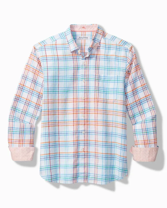 Tommy Bahama Barbados Breeze La Vida Check StretchLinen Shirt White Men Shirts