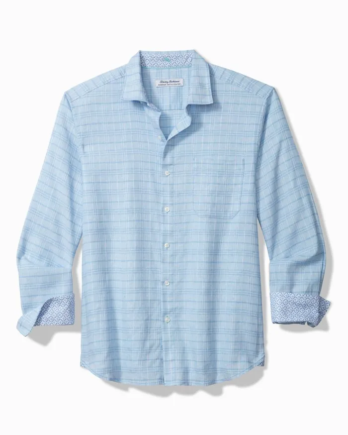 Tommy Bahama Barbados Breeze Playa Plaid StretchLinen LongSleeve Shirt Aqua Ice Men Shirts Tommy Bahama Barbados Breeze Playa Plaid StretchLinen LongSleeve Shirt Aqua Ice Men Shirts