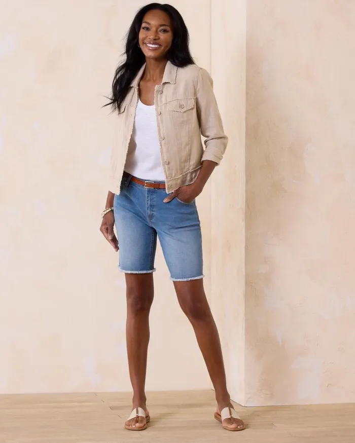 Tommy Bahama Boracay Indigo 9inch Bermuda Shorts Bleach Wash Women Jeans