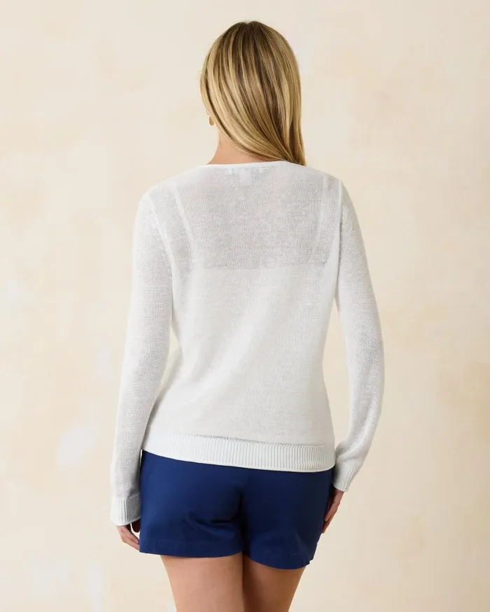 Tommy Bahama Cedar Linen LongSleeve VNeck Sweater White Women Tops and Shirts Tommy Bahama Cedar Linen LongSleeve VNeck Sweater White Women Tops and Shirts