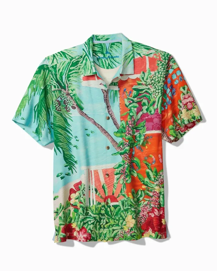 Tommy Bahama Coastal Comforts Silk Camp Shirt Summer Aqua Men Shirts