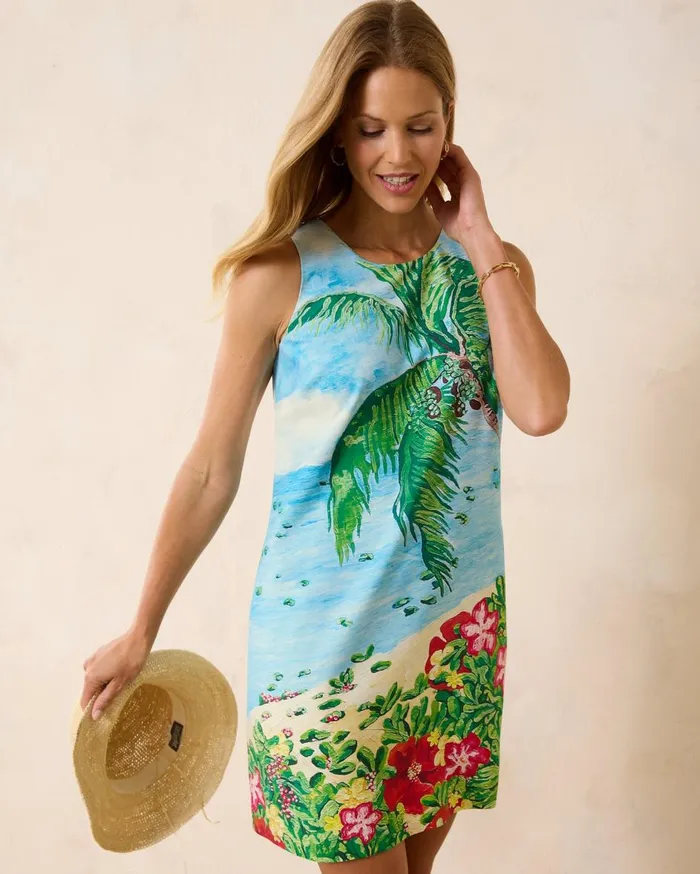 Tommy Bahama Coastal Comforts Silk Shift Dress Summer Aqua Women Dresses