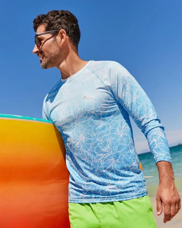 Tommy Bahama High Tide Hibiscus IslandZone Rash Guard Campanula Men TShirts Tommy Bahama High Tide Hibiscus IslandZone Rash Guard Campanula Men TShirts