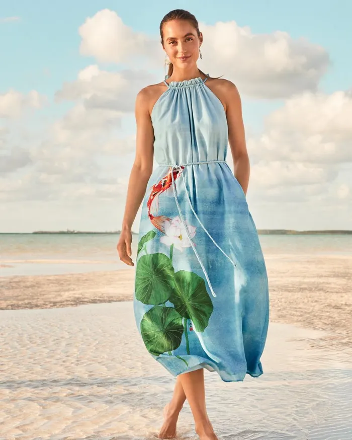 Tommy Bahama Kayo Koi Maxi Dress Arroyo Blue Women Dresses
