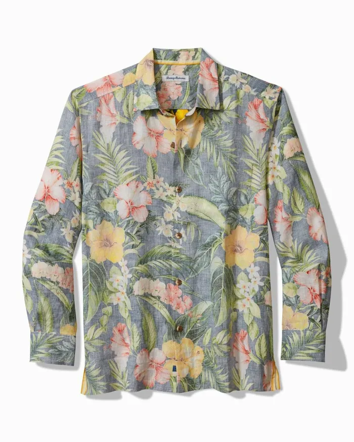 Tommy Bahama Midnight Hibiscus LongSleeve Linen Shirt Island Navy Men Shirts