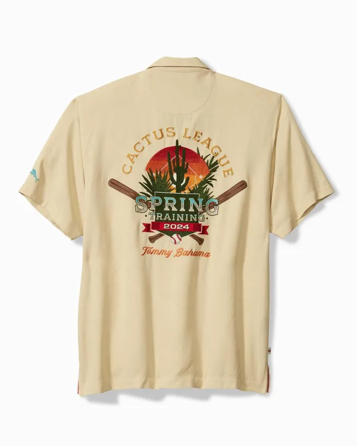 Tommy Bahama MLB Spring Training 2024 Cactus League Silk Camp Light Honey Men Shirts