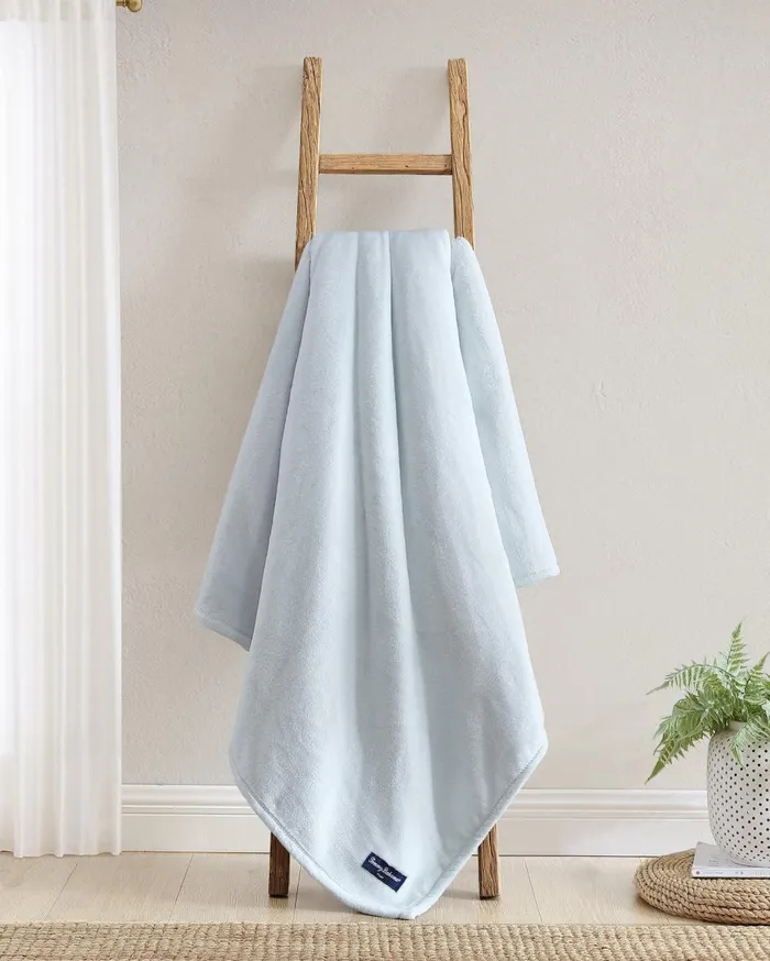 Tommy Bahama Plush Fleece Pastel Blue King Blanket Pastel Blue Beach and Home Bedding