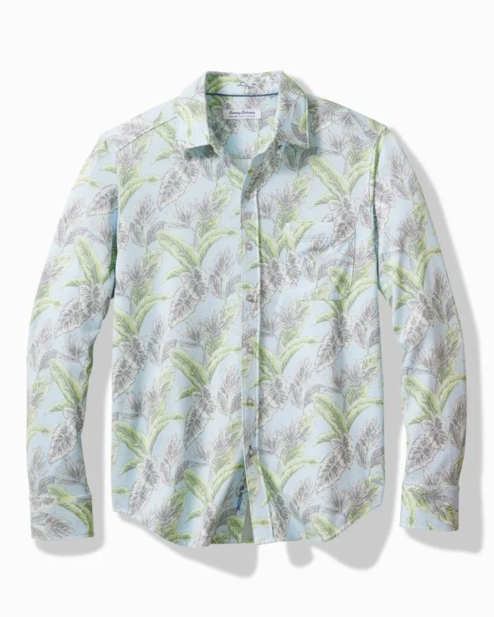 Tommy Bahama San Lucio Vibrant Fronds Knit Stretch Shirt Sky Blue Men Shirts