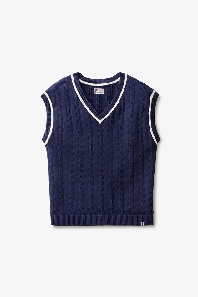 Tops and TShirts Men Fila Baseline Cable Knit Vest 492 Filanavygardenia