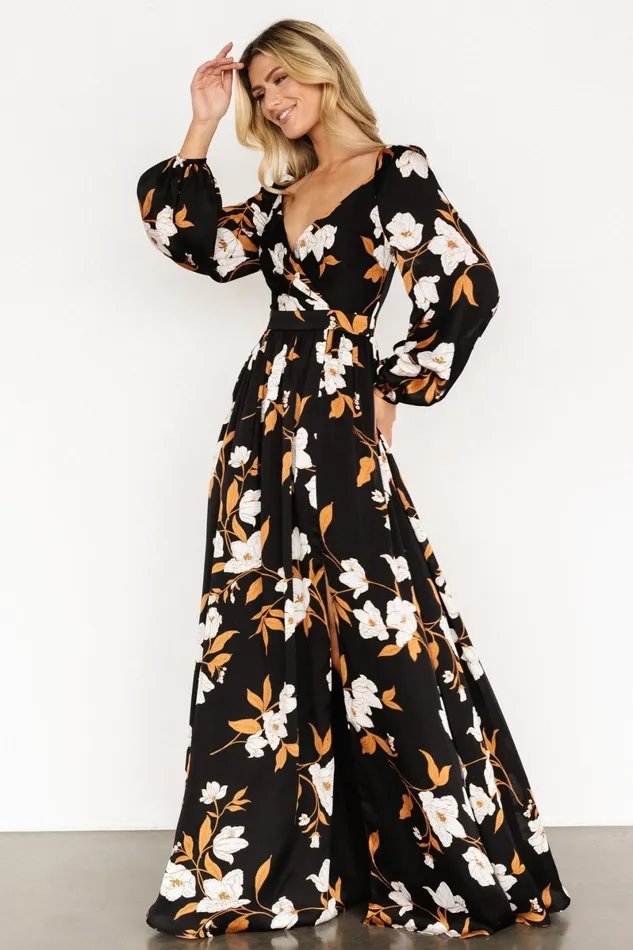 Tristan Maxi Dress Black Floral Women Baltic Born Wedding Guest