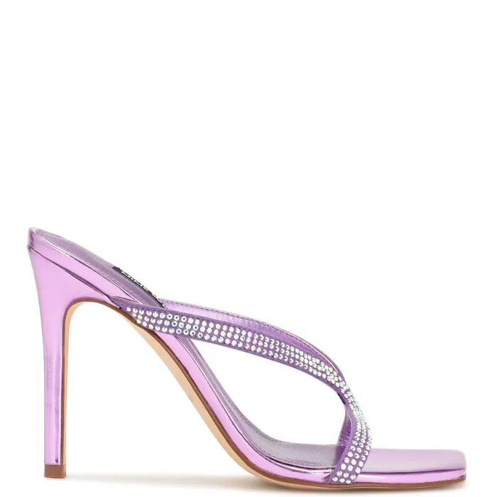 Twist Heeled Slide Sandals Purple Metallic Women Nine West High Heels