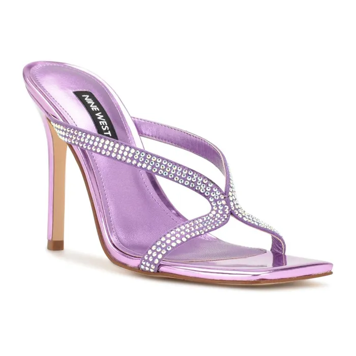 Twist Heeled Slide Sandals Purple Metallic Women Nine West High Heels Twist Heeled Slide Sandals Purple Metallic Women Nine West High Heels