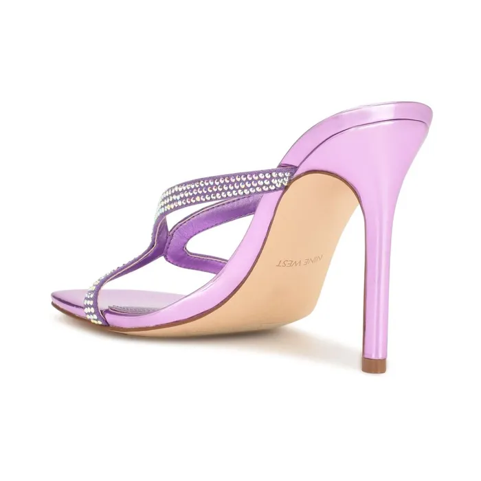 Twist Heeled Slide Sandals Purple Metallic Women Nine West High Heels Twist Heeled Slide Sandals Purple Metallic Women Nine West High Heels