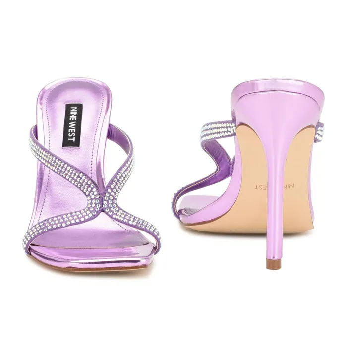 Twist Heeled Slide Sandals Purple Metallic Women Nine West High Heels Twist Heeled Slide Sandals Purple Metallic Women Nine West High Heels
