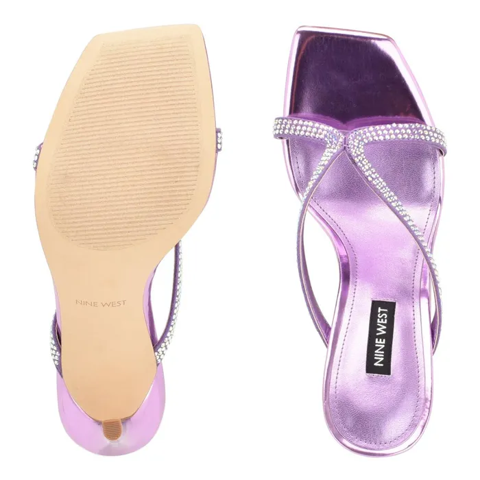 Twist Heeled Slide Sandals Purple Metallic Women Nine West High Heels Twist Heeled Slide Sandals Purple Metallic Women Nine West High Heels