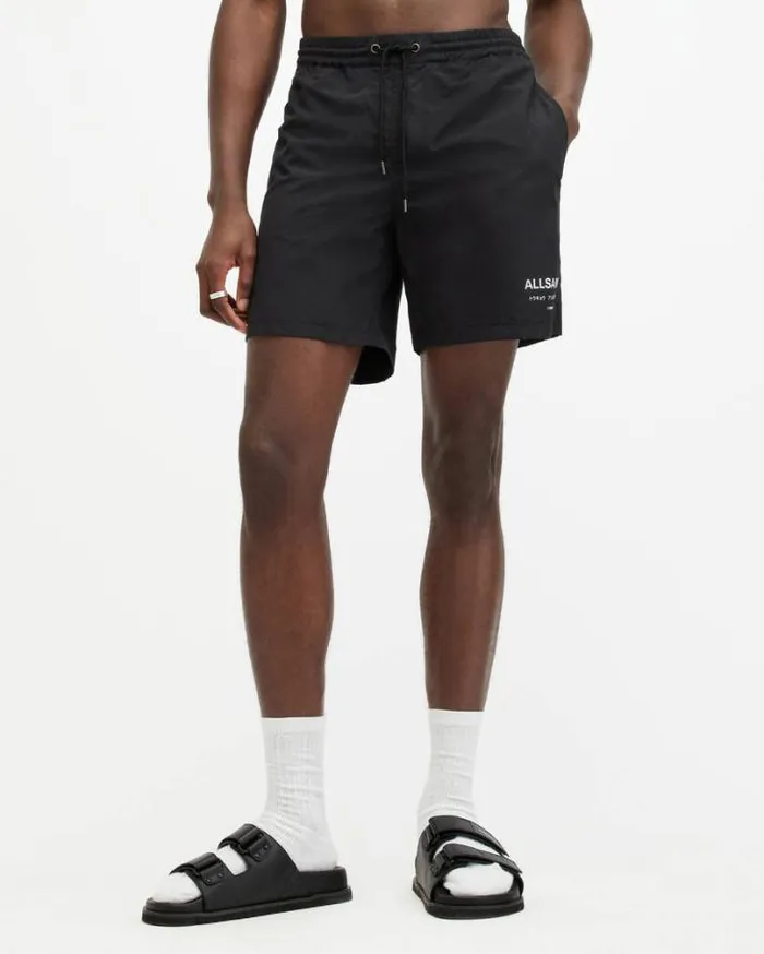 Underground Elastic Waist Logo Swimshorts Jet Black Men AllSaints Pants