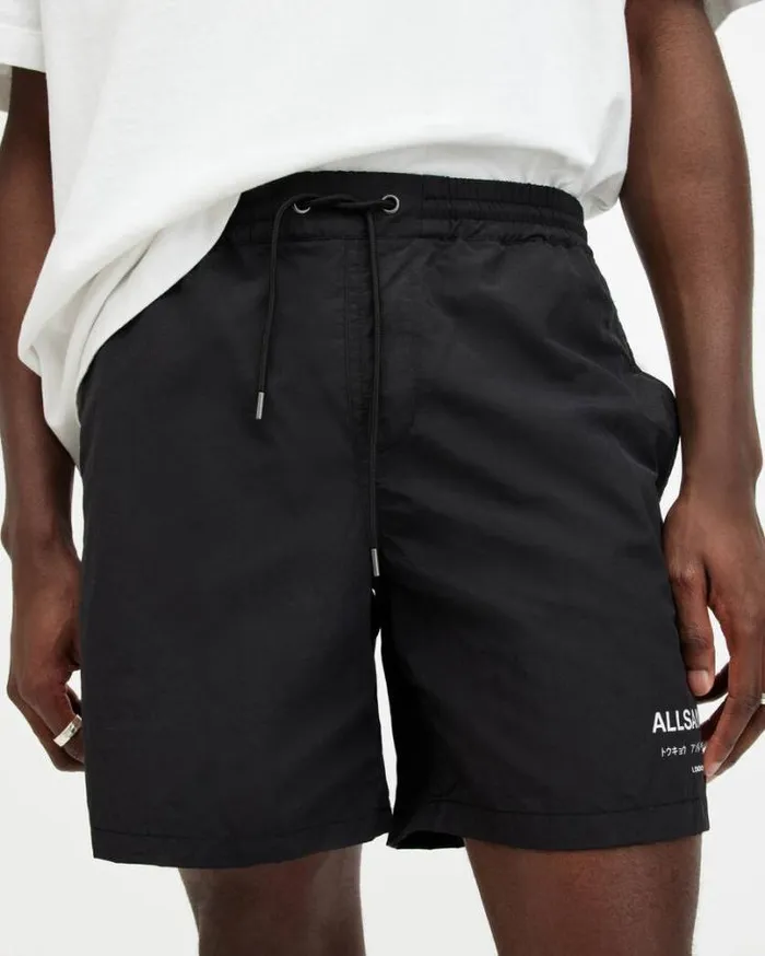 Underground Elastic Waist Logo Swimshorts Jet Black Men AllSaints Pants
