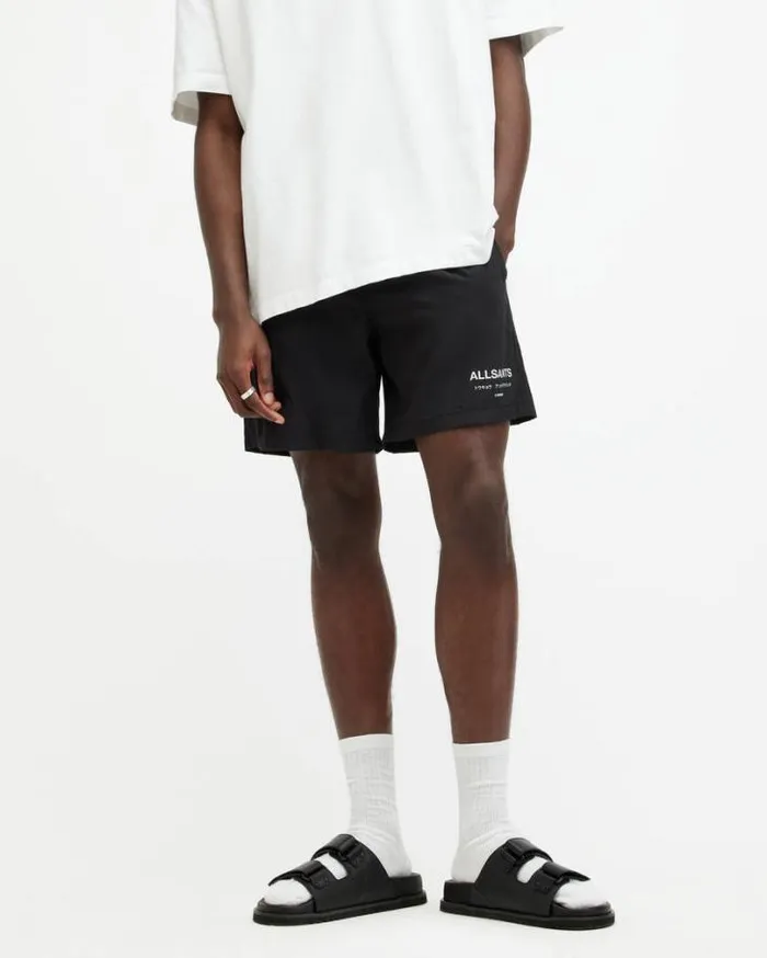 Underground Elastic Waist Logo Swimshorts Jet Black Men AllSaints Pants