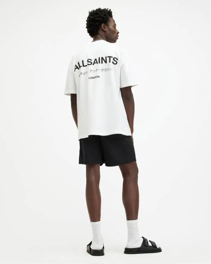 Underground Elastic Waist Logo Swimshorts Jet Black Men AllSaints Pants