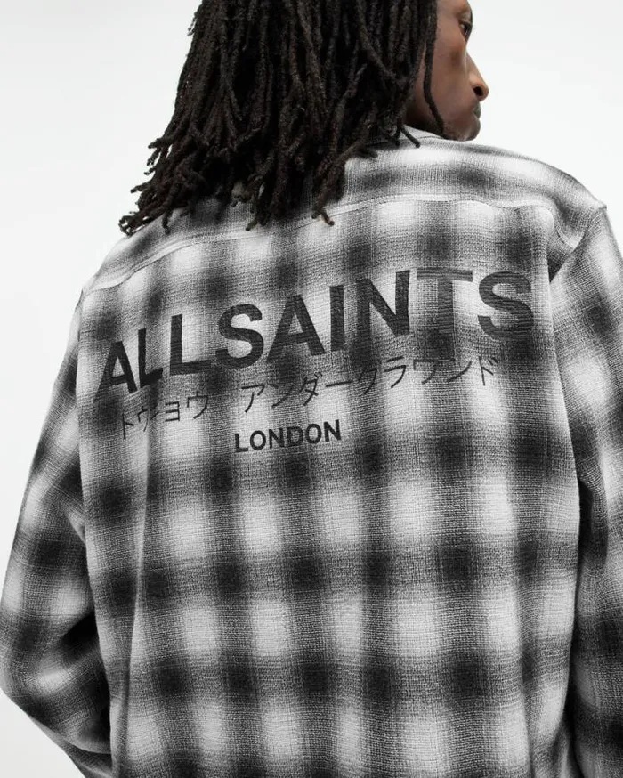 Underground Logo Check Long Sleeve Shirt Off White Men AllSaints Shirts