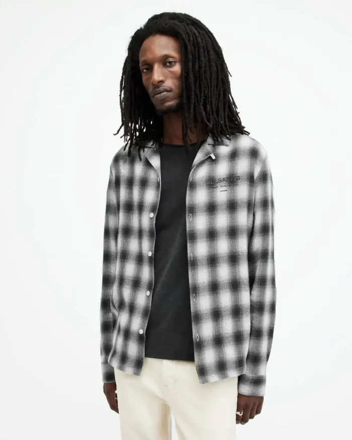 Underground Logo Check Long Sleeve Shirt Off White Men AllSaints Shirts