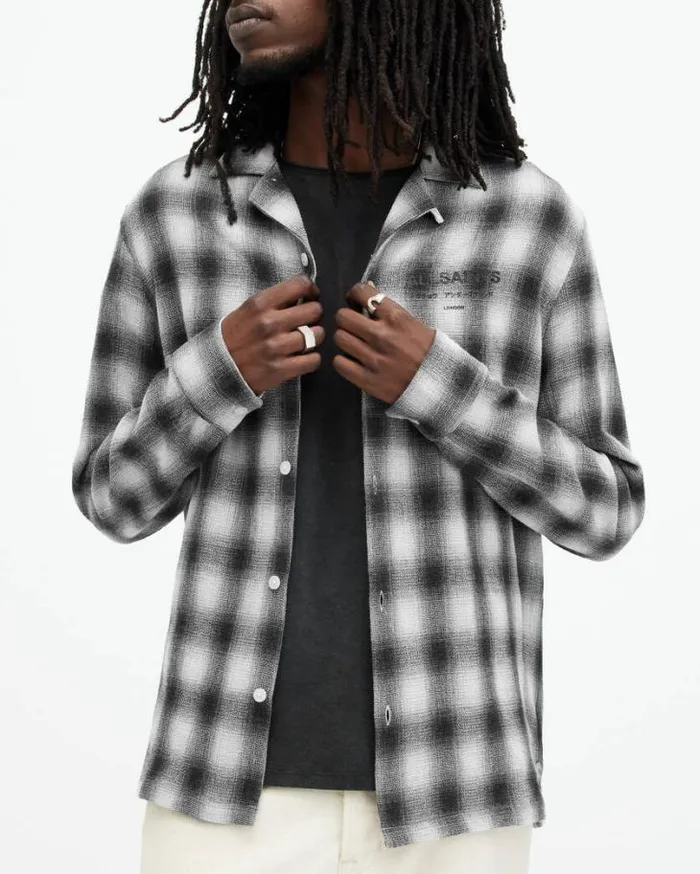 Underground Logo Check Long Sleeve Shirt Off White Men AllSaints Shirts