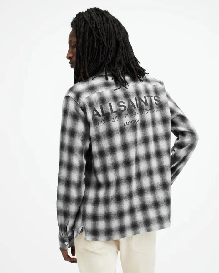 Underground Logo Check Long Sleeve Shirt Off White Men AllSaints Shirts