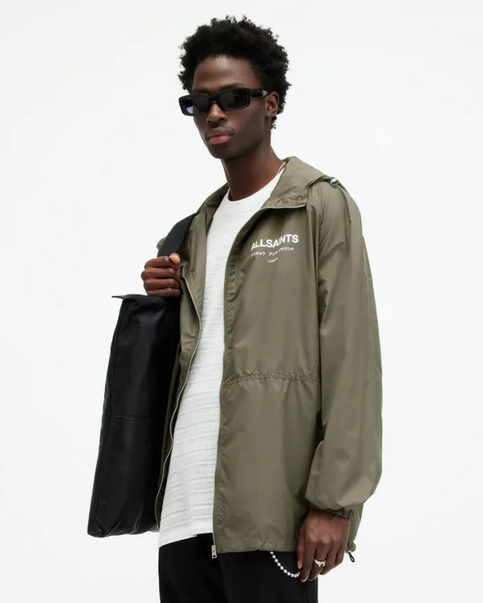 Underground Logo Oversized Hood Jacked Khaki Green Men AllSaints Jackets and Coats
