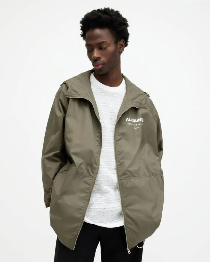 Underground Logo Oversized Hood Jacked Khaki Green Men AllSaints Jackets and Coats Underground Logo Oversized Hood Jacked Khaki Green Men AllSaints Jackets and Coats