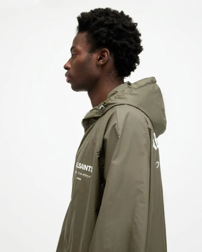 Underground Logo Oversized Hood Jacked Khaki Green Men AllSaints Jackets and Coats Underground Logo Oversized Hood Jacked Khaki Green Men AllSaints Jackets and Coats