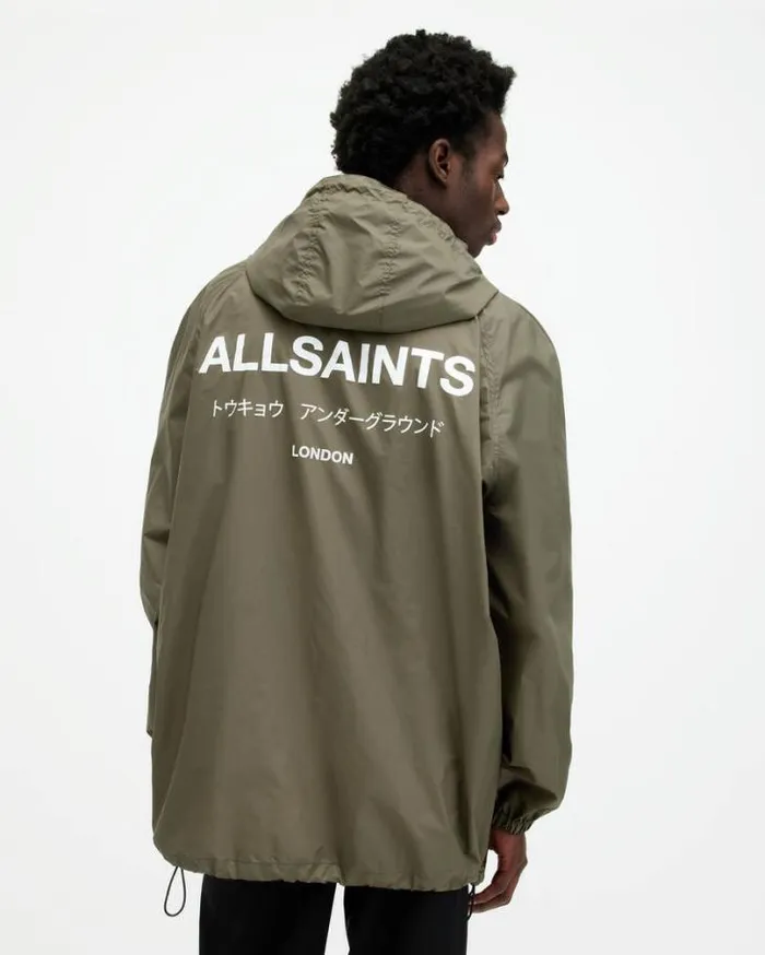 Underground Logo Oversized Hood Jacked Khaki Green Men AllSaints Jackets and Coats Underground Logo Oversized Hood Jacked Khaki Green Men AllSaints Jackets and Coats