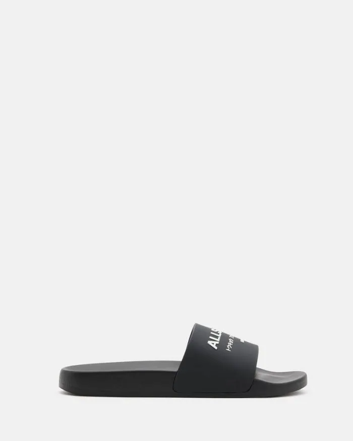 Underground Logo Slip On Slides Black Men AllSaints Shoes and Boots