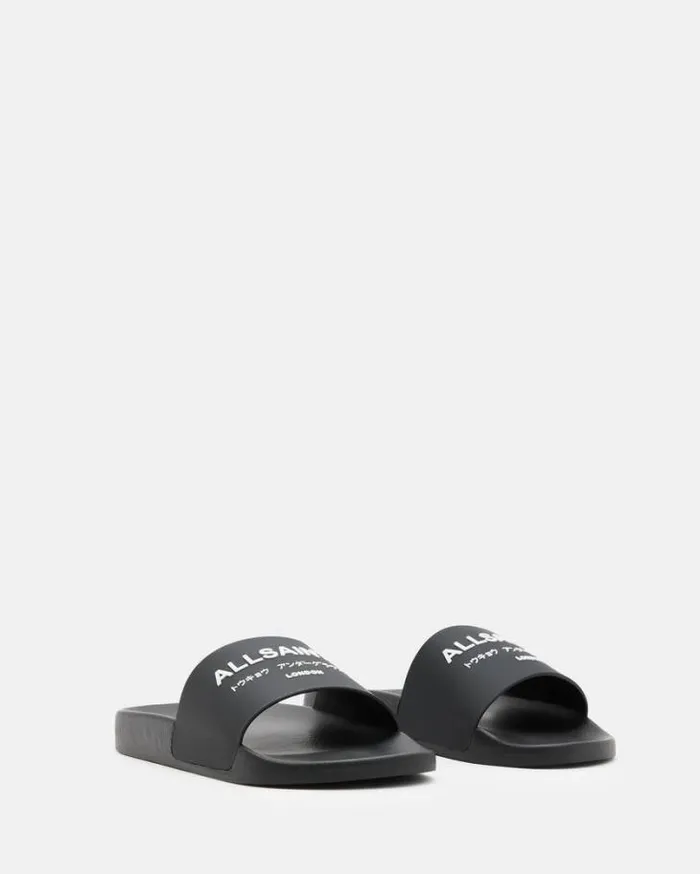 Underground Logo Slip On Slides Black Men AllSaints Shoes and Boots