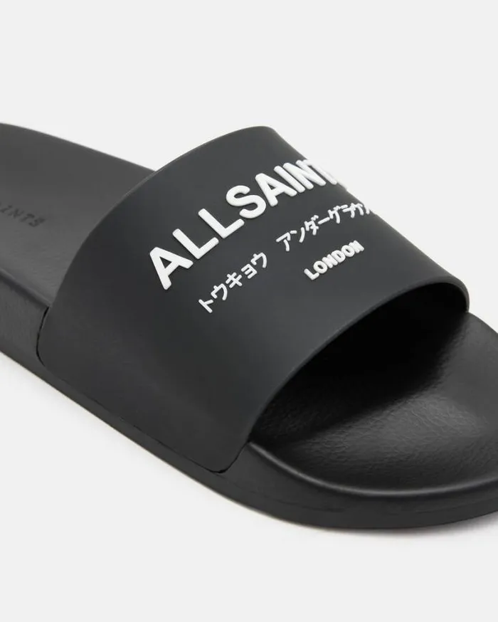 Underground Logo Slip On Slides Black Men AllSaints Shoes and Boots