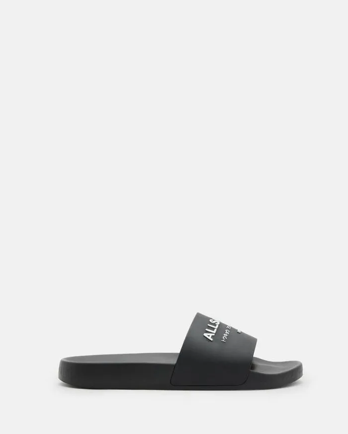 Underground Logo Slip On Slides Black Women AllSaints Shoes and Boots